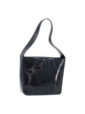 Authentic GUCCI Shoulder Bag Patent leather Black Silver 000 1013 0506